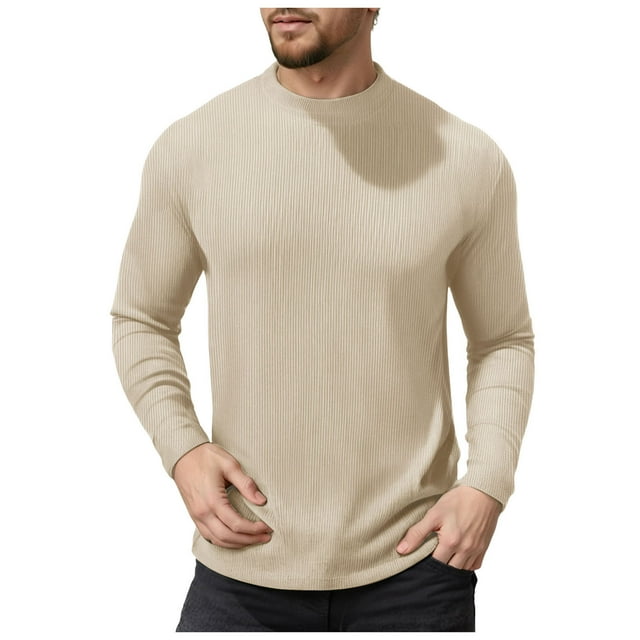 Men's Waffle Knit Crewneck Sweater - Askdeer Long Sleeve Pullover With Ribbed Edges