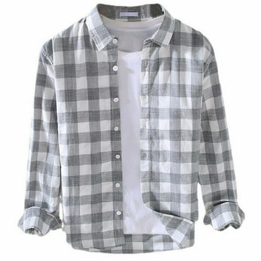 eileial Men's Flannel Shirts Long Sleeve Cotton Plaid Shirt Jacket Casual Button Down Shirt with Pockets(Gray,M)