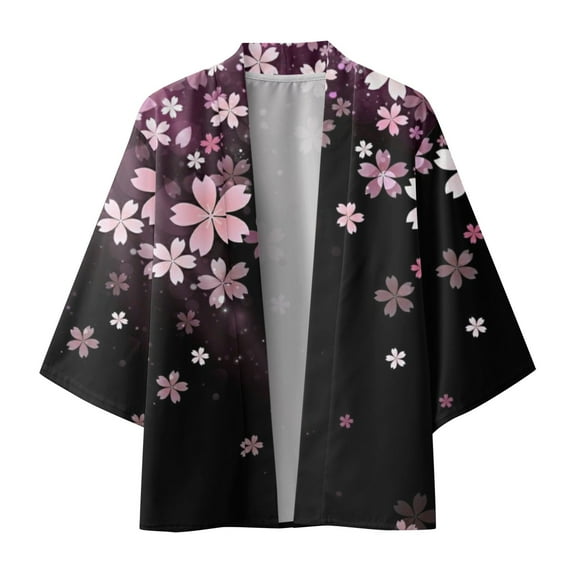 eileial Men's Kimono Cardigan Jackets Casual Long Sleeve Open Front Coat Lightweight Yukata Outwear,Black S