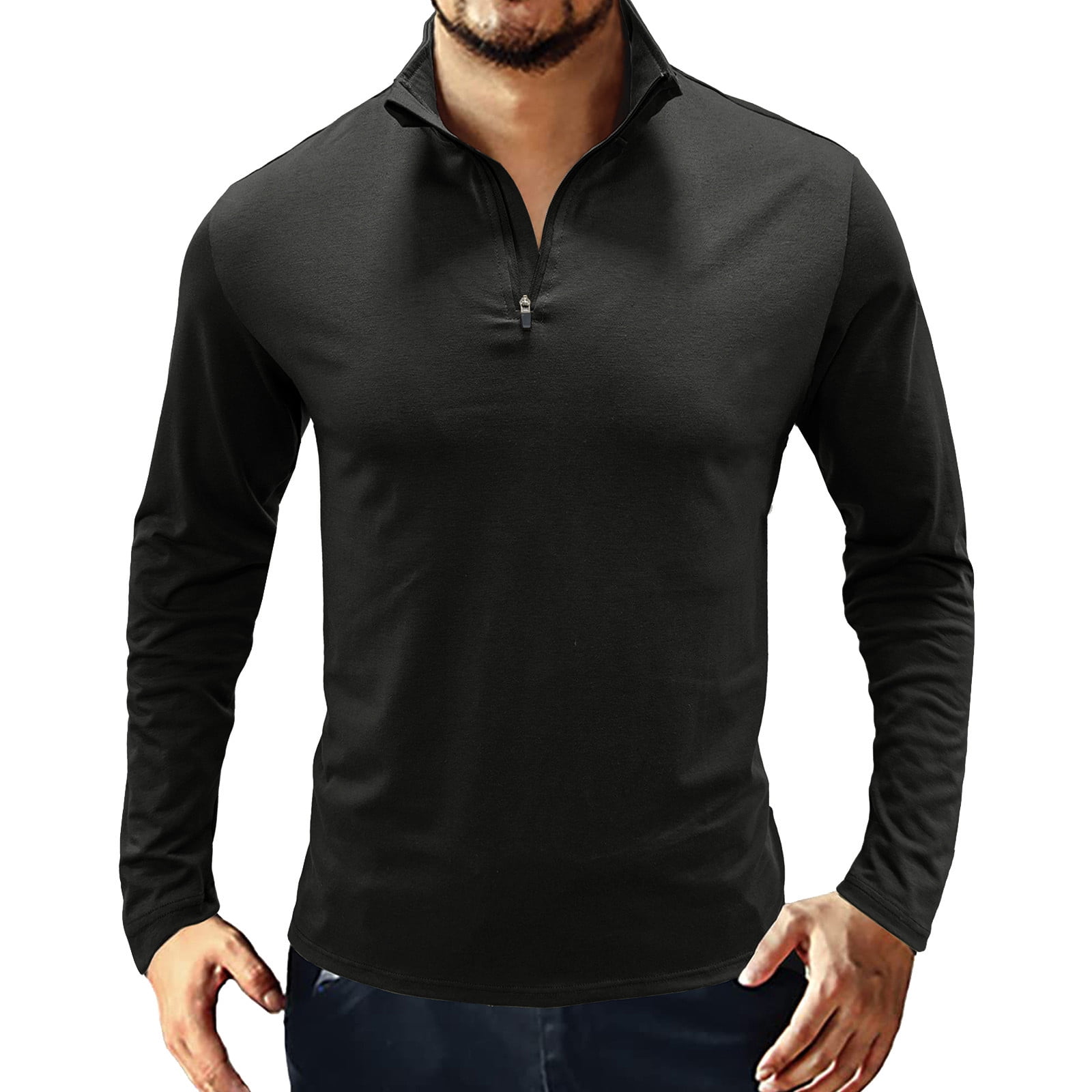 eileial Men's Long Sleeve Polo Shirts QuarterZip Casual Slim Fit Neck