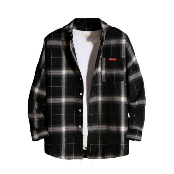 eileial Men's Plaid Button Down Shirts Casual Business Dress Shirt Work Long Sleeve Vintage Regular Fit Pocket Soft,Black L