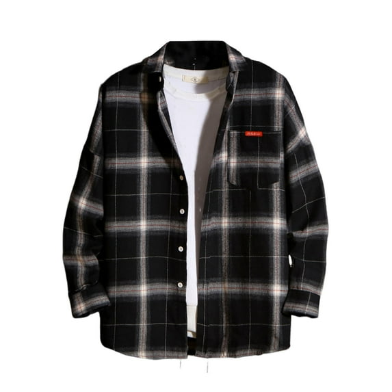 eileial Men's Plaid Button Down Shirts Casual Business Dress Shirt Work Long Sleeve Vintage Regular Fit Pocket Soft,Black XXL