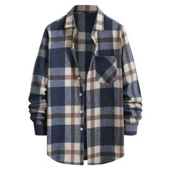 eileial Men's Plaid Hoodie Flannel Shirt Jacket Long Sleeve Casual Fashion Button Shirts,Blue XL