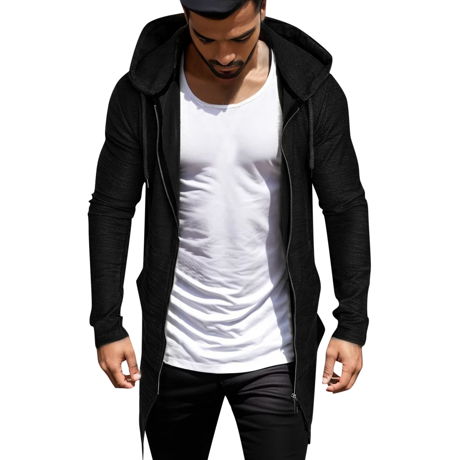 Cardigan Uomo Con Collo Sciallato E Apertura A Cappa - Maglione Lungo Morbido In Viscosa, Nero, Taglia M