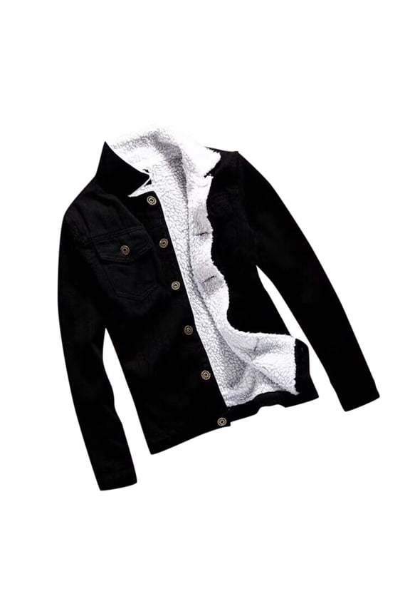 Men's Sherpa Fleece Lined Denim Jacket Trucker Jacket Winter Jean Jacket Cowboy Coat,Black M