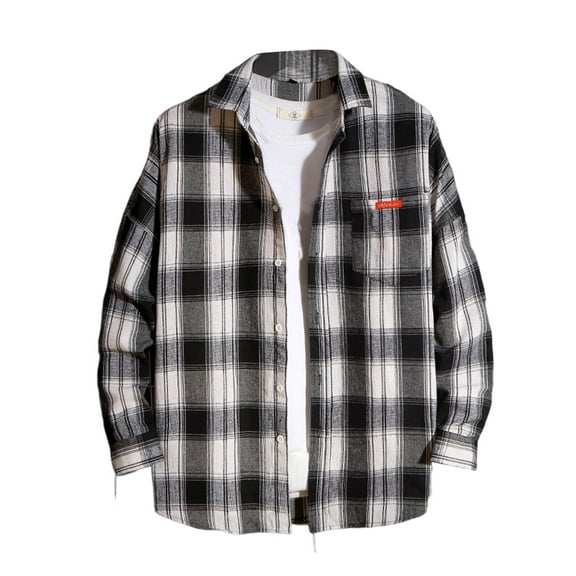 eileial Men's Sherpa Lined Flannel Shirt Jacket,Long Sleeved Brushed Plaid Flannel Shacket Jackets,White L