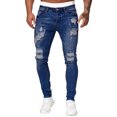 eileial Men's Slim Fit Jeans Stretch Destroyed Ripped Skinny Jeans Side