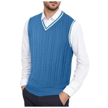 eileial Men's Sweater Vest Classic V-Neck Knitted Pullover Sweaters Tops Sleeveless Relaxed Fit Knitwear Vests,Blue S