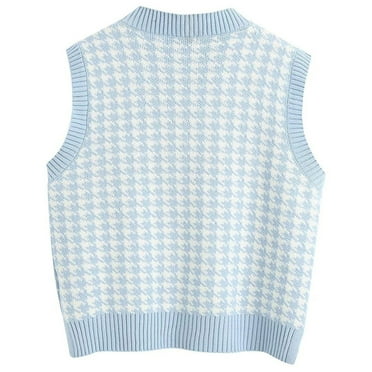 eileial Men's Sweater Vest V-Neck Sleeveless Cable Knitted Cardigan Vest,Blue L