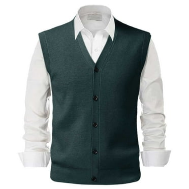 eileial Men's Sweater Vest V-Neck Sleeveless Cable Knitted Cardigan Vest,Green XXL