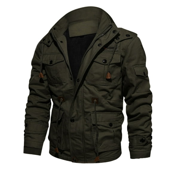 eileial Men's Winter Jacket Cotton Military Jackets Fleece Lined Thick Work Coats Warm Cargo Jackets with Hooded,Green L