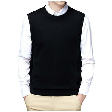 eileial Men's Wool Blended Vest Sweater Relaxed Fit V Neck Sleeveless Knitted Pullover(Black,XL)