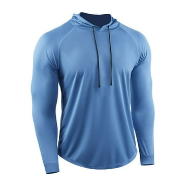 eileial Men's Workout Long Sleeve Fishing Shirts UPF 50  Sun Protection Dry Fit Hoodies,Blue XXL