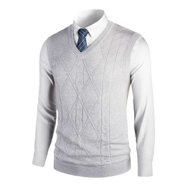 eileial Mens Casual Fashion V Neck Sleeveless Knit and Fleece Vest Sweater Vest Long Sweaters for Men Cardigan for Men,Gray L