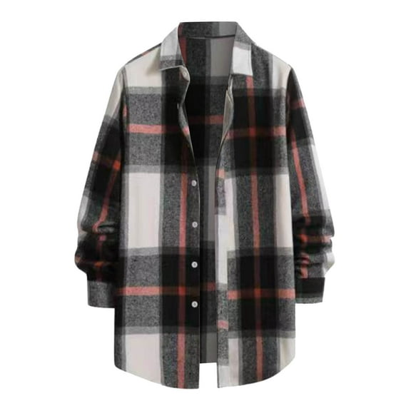 eileial Men's Plaid Hoodie Flannel Shirt Jacket Long Sleeve Casual Fashion Button Shirts,Black XL