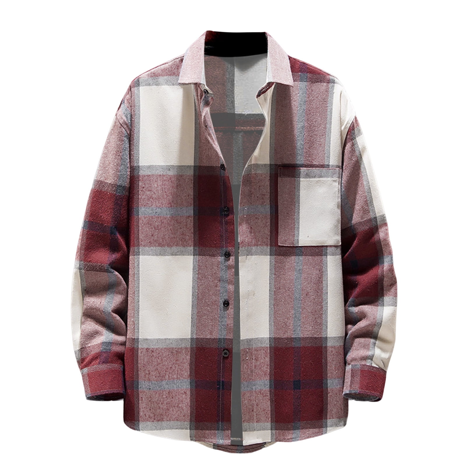 JMIERR Men's Cotton Flannel Shirt Hoodie - Button Down Plaid Jacket With Pockets, Lightweight - View #4