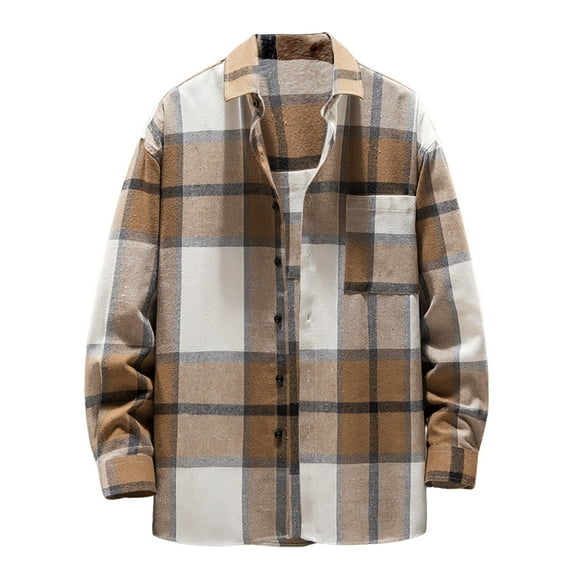 eileial Mens Flannel Shirts Shackets Casual Button Down Long Sleeve Plaid Shirt Lightweight Jackets with Pockets,Yellow XXXL