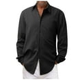 thumbnail image 1 of eileial Mens Shirts Male Summer Cotton Linen Solid Casual Plus Size Loose Shirt Mens Turn Down Collar Long Sleeve Shirt Polo Shirts for Men,Black L, 1 of 6