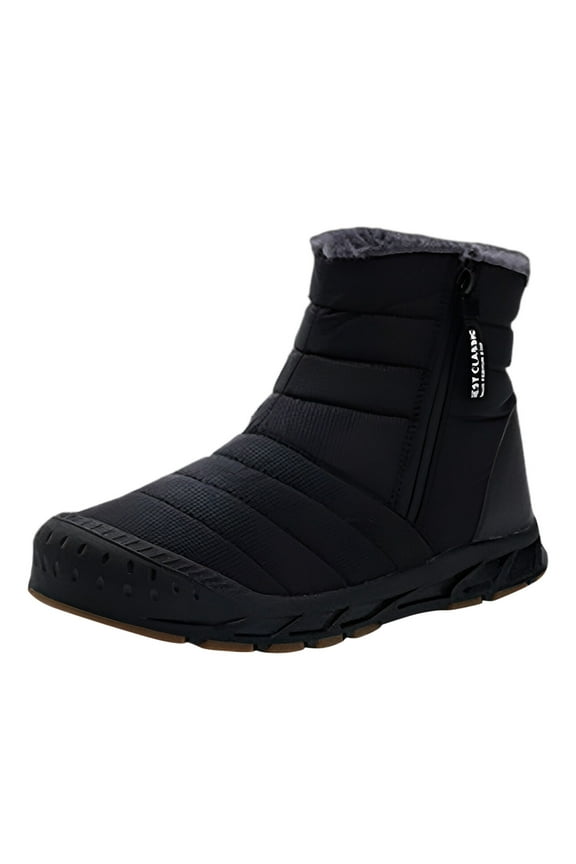 Mens Snow Boots Waterproof Winter Boots for Men Lined Warm Ankle Boots Zipper Closure Slip on Outdoor Boot,Black 10.5