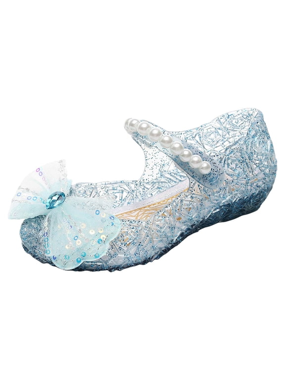 Princess Jelly Flats Shoes Soft Rubber Sole Closed Toe Beach Summer Shoes Kid Princess Flat Shoes,Blue 11.5