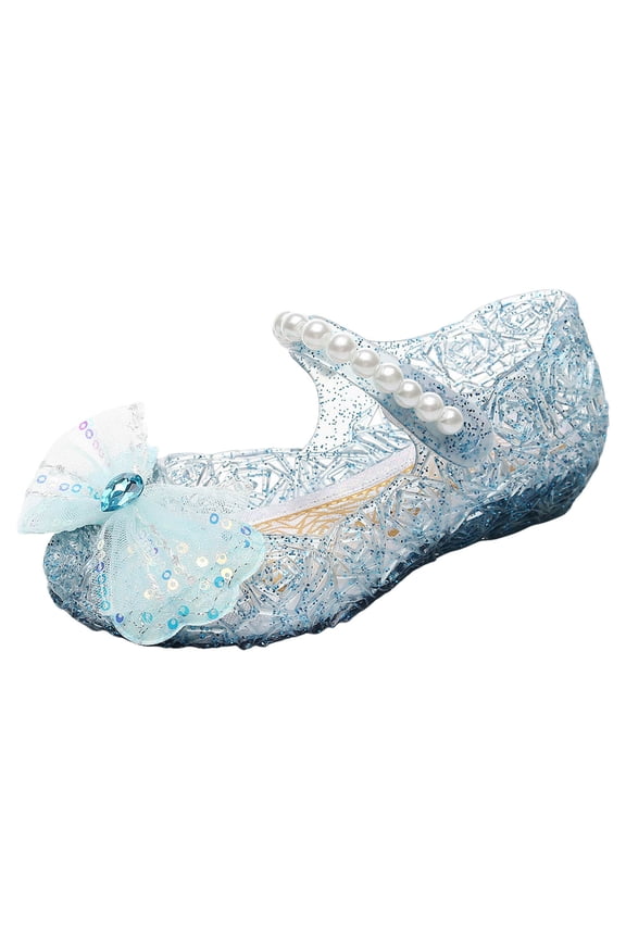 Princess Jelly Flats Shoes Soft Rubber Sole Closed Toe Beach Summer Shoes Kid Princess Flat Shoes,Blue 11.5