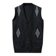 thumbnail image 1 of eileial Sweater Vest Men Plaid Button up Fall Cardigan V Neck Sleeveless Fashion Casual Knit Jumper Tops Loose Sweaters with Pocket,Dark Gray L, 1 of 4