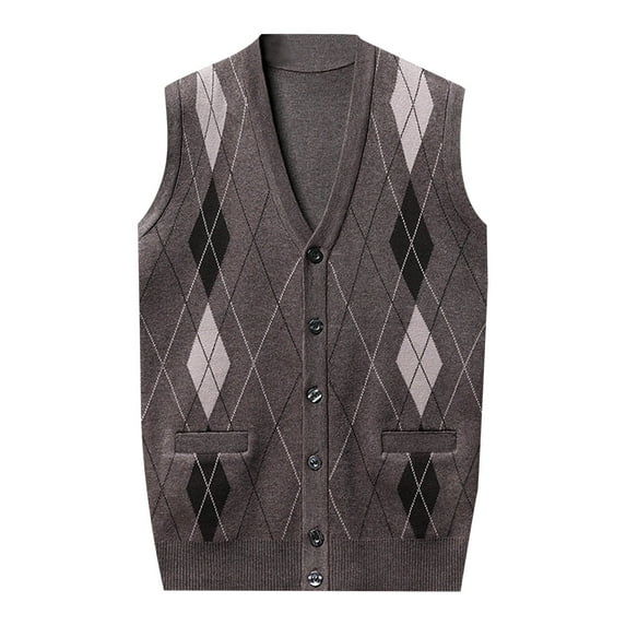 eileial Sweater Vest Men Plaid Button up Fall Cardigan V Neck Sleeveless Fashion Casual Knit Jumper Tops Loose Sweaters with Pocket,Khaki XXXL