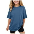 thumbnail image 1 of eileial Tees for Girls Ruffle Sleeve Twist Front Tshirts Summer Casual Crewneck Tees Tops,Navy 100, 1 of 4
