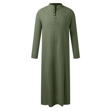 eileial Thobe for Men Big and Tall Robe Mens Long Sleeve Caftan,Green L