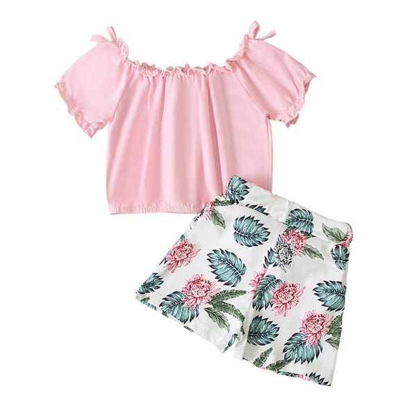 eileial Toddler Baby Girls Summer Clothes Short Sleeve T Shirts Shorts 2pcs Outfit 1t 2T 3T 4T 5T 6T Kids Set,Pink 4-5 Years