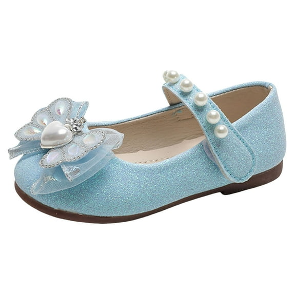 eileial Toddler Dress Girls Shoes Mary Jane Bowknot Soft Sole Princess Shoes for Little Kids(Blue,2.5-3 Years)