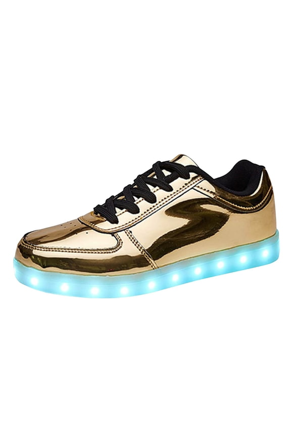 Unisex LED Shoes Fashion Light up Shoes Breathable USB Charging Light up Sneakers Glowing Luminous LED Shoes,Gold 5.5
