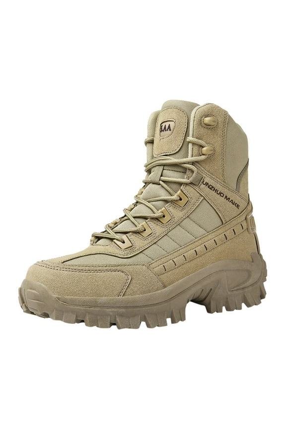 Waterproof Hunting Boots for Men, Hiking, Climbing, Trekking Lace-up Shoes with Thick Rubber Sole,Khaki 10