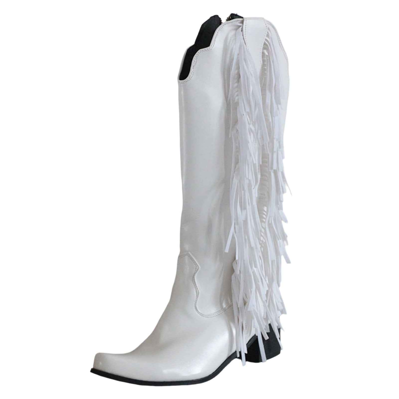 Western Boots KELINFONG Women's Fringe Wide Calf Riding Cowgirl