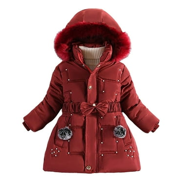 eileial Winter Coats for Girls Long Sleeve Snap Button Coat Warm Outerwear,Red 4-5 Years