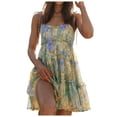 thumbnail image 1 of eileial Women Graduation Dress Flowy Mini Dress Prom Concert A Line Lace Patchwork Swing Dress(Yellow,L), 1 of 6