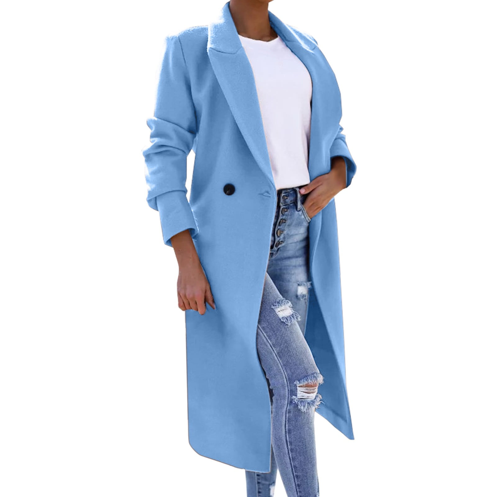 eileial Women Loose Double Trench Coats Long Sleeve Notch Lapel