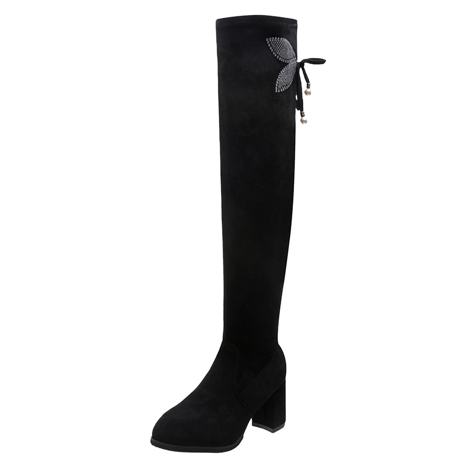 eileial Women Over the Knee Boots Low Heel Winter Block Thigh High Chunky Long Comfort(Black,7