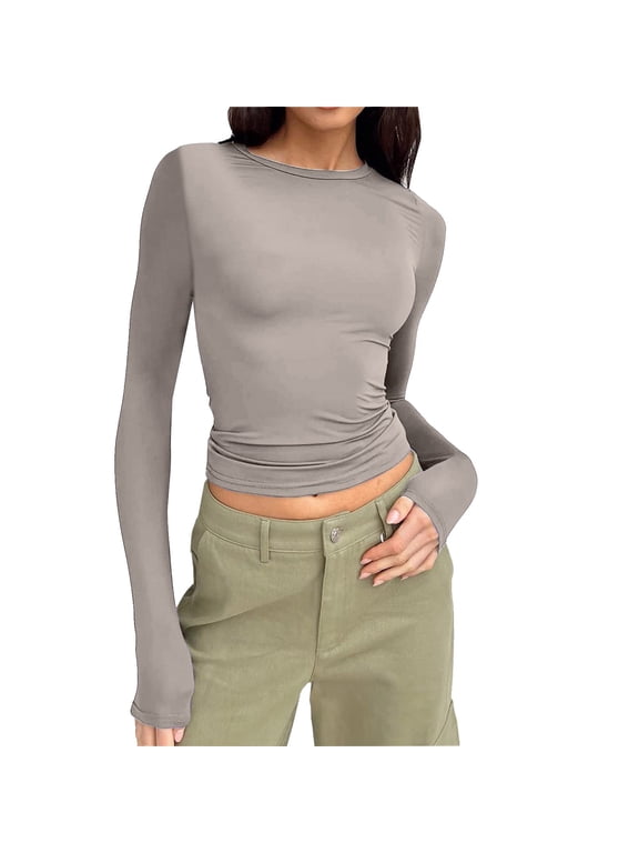 Women'S Lightweight Baselayer Scoop Top | Long Sleeve | form Fitting | 4-Way Stretch | Thermal,Gray XS