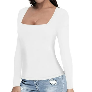 eileial Women'S Long Sleeve Shirts Tight Fitted Tops Crewneck Underscrubs Tee Lightweight Basic Thermal Undershirts,White L