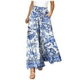 thumbnail image 1 of eileial Women Wide Leg Pants High Waisted Floral Boho Palazzo Culottes Casual Flowy Tie Knot Trousers with Pockets,Blue M, 1 of 6