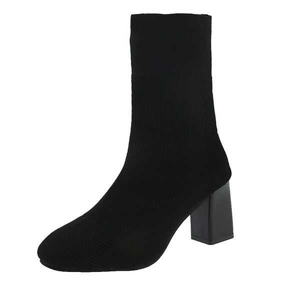 eileial Women's Ankle Boots Pointed Toe High Heel Slip-on Stretchy Booties Shoes,Black 7