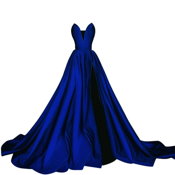 eileial Women's Lace Applique Beach Wedding Dresses for Bride Tulle Bridal Dress V Neck Wedding Gowns with Slit(Blue,L)