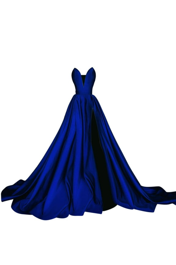 Women's Lace Applique Beach Wedding Dresses for Bride Tulle Bridal Dress V Neck Wedding Gowns with Slit(Blue,L)