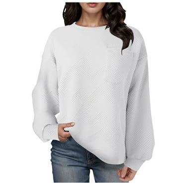 eileial Women's Lantern Sweater 2024 Fall Winter Long Sleeve Casual Tops Ribbed Hem Knitwear Pullover,White XXL