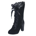 thumbnail image 1 of eileial Women's Mid Calf Lace up Victorian Boots Retro Winter Dress Shoes for Women Womens Boots,Black 7, 1 of 6