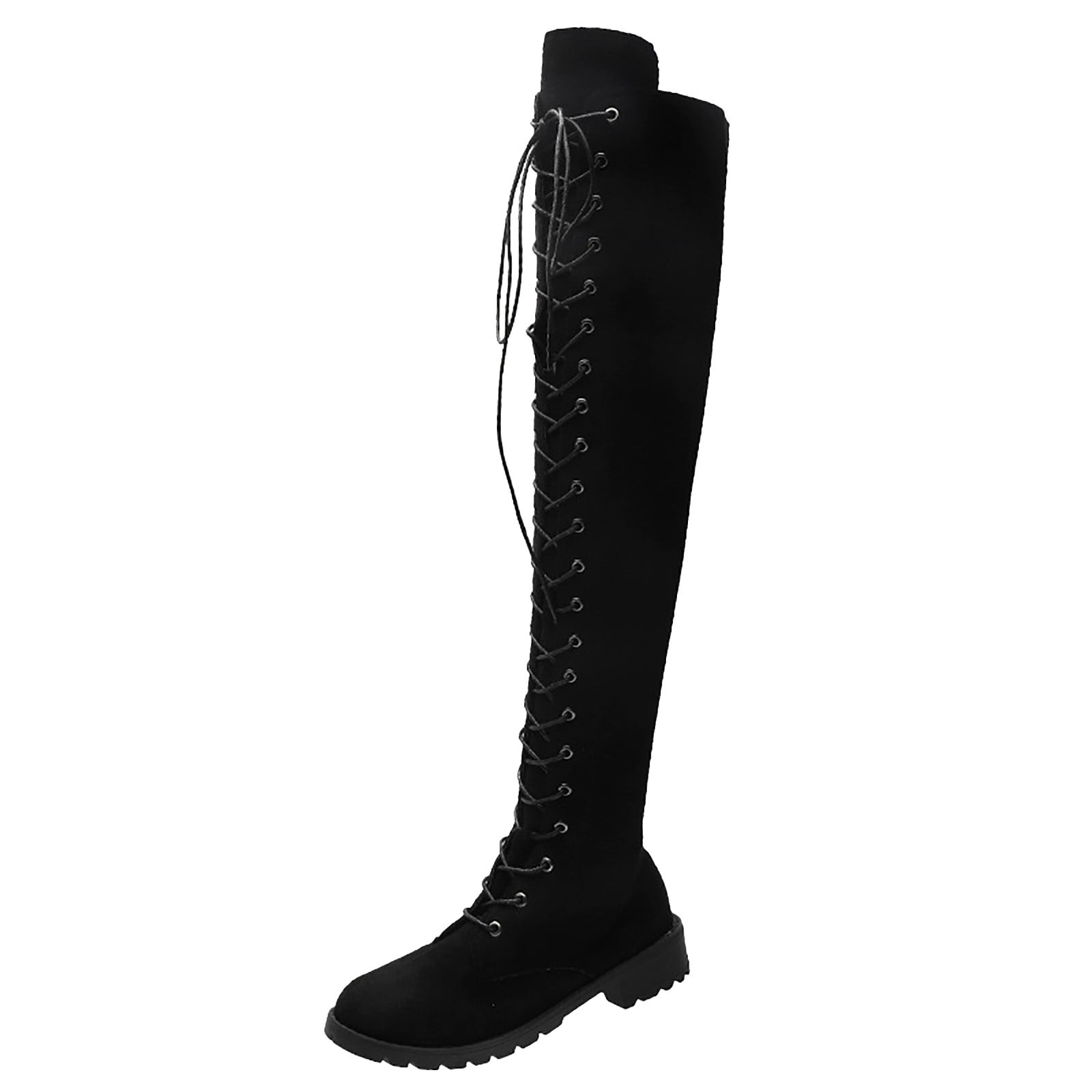 eileial Women's Over The Knee Thigh High Boots Lace up Flat Boot Long ...