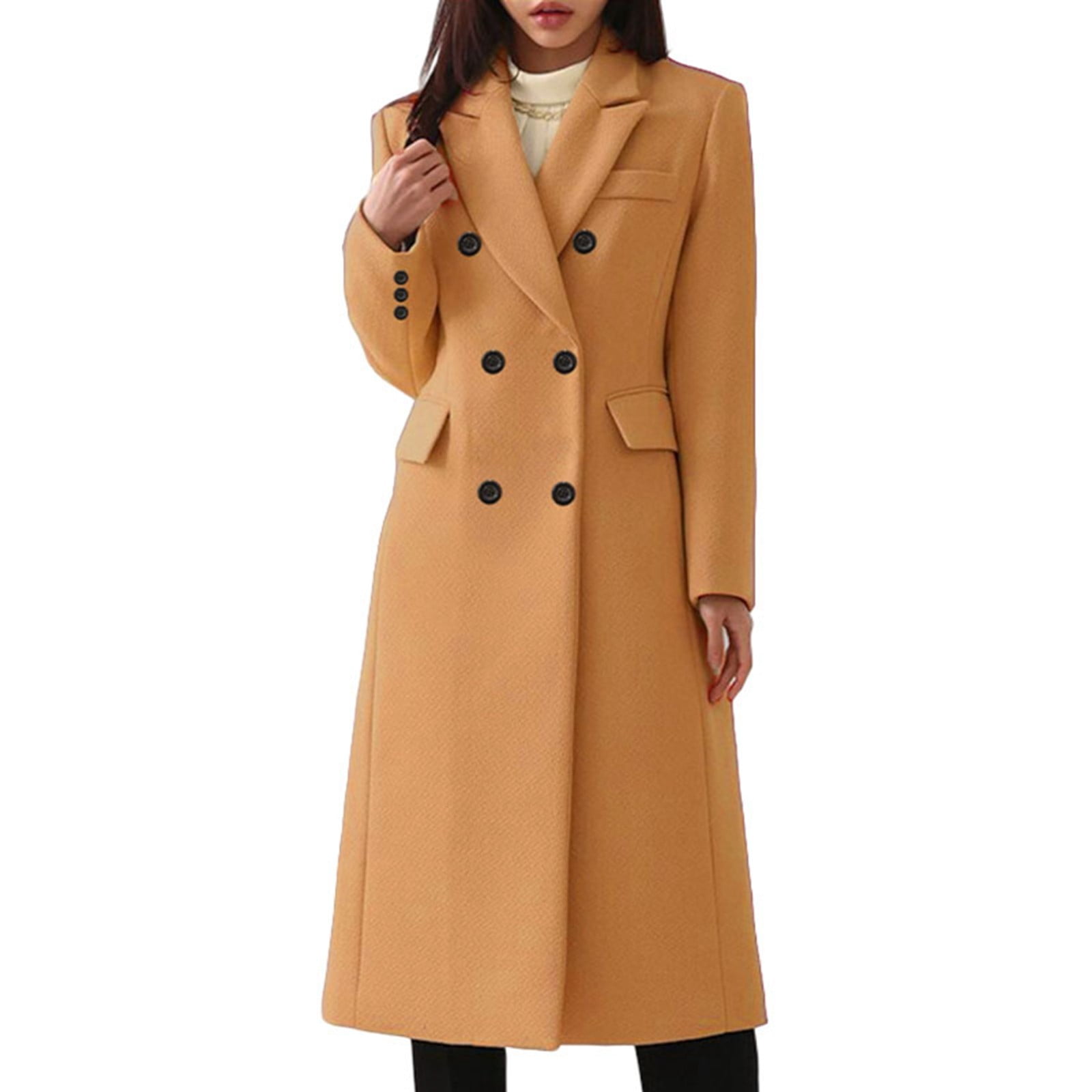eileial Women's Oversized Notched Collar Wool Blend Single Midi Long ...