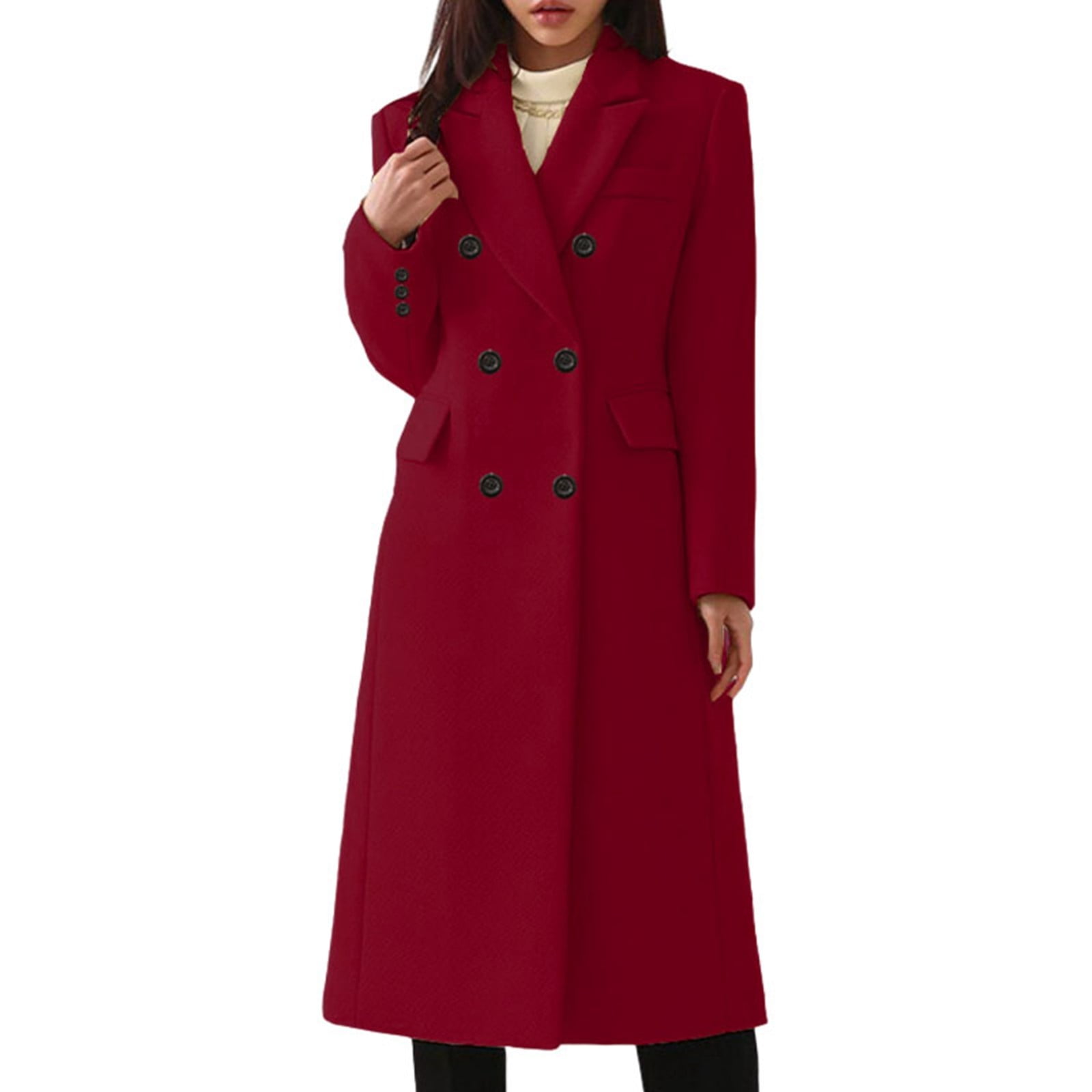 eileial Women's Oversized Notched Collar Wool Blend Single Midi Long ...