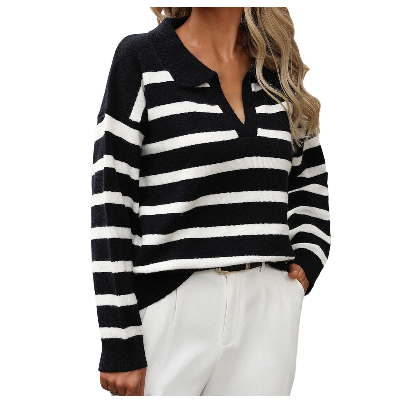 Women's Striped Pullover Hoodie - Oversized Y2K Sweater, Long Sleeve Casual Top, Fall Winter Fashion